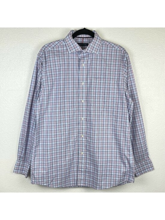 Tommy Hilfiger Other - Tommy Hilfiger Dress Shirt Mens M 15-15.5 Plaid Button Front Long Sleeve Blue